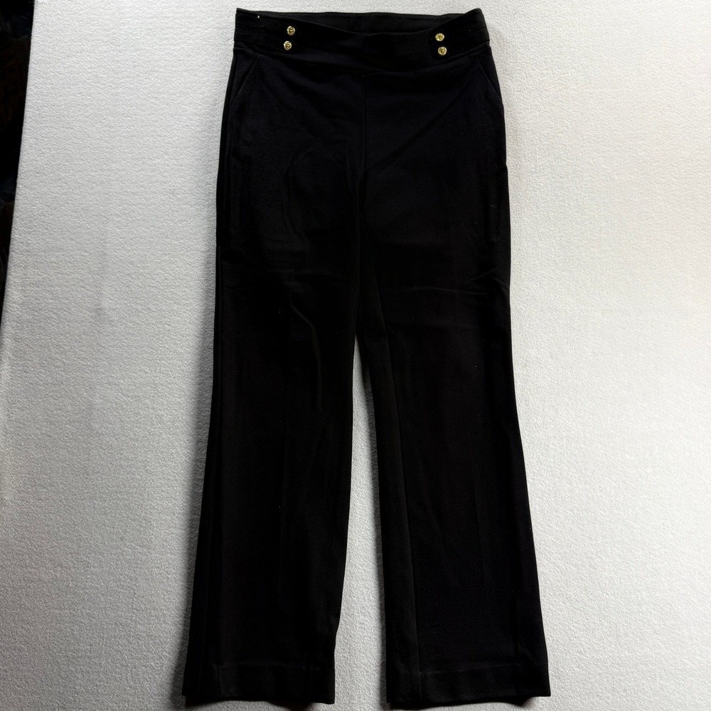 Anne Klein Dress Pants Women Petite Small Black Gold Button Detail 30x29